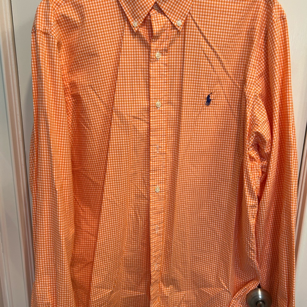 Ralph Lauren Men's Orange Checkered Button Down Shirt